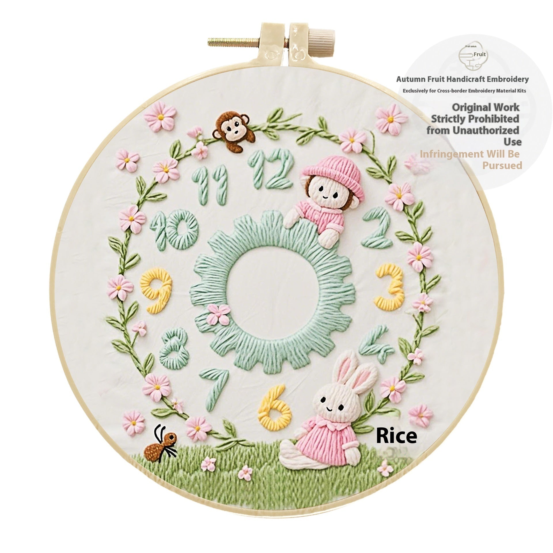 KTX-037011 Creative DIY Animal and Lively Clock Embroidery Kit with Eco-Friendly Material