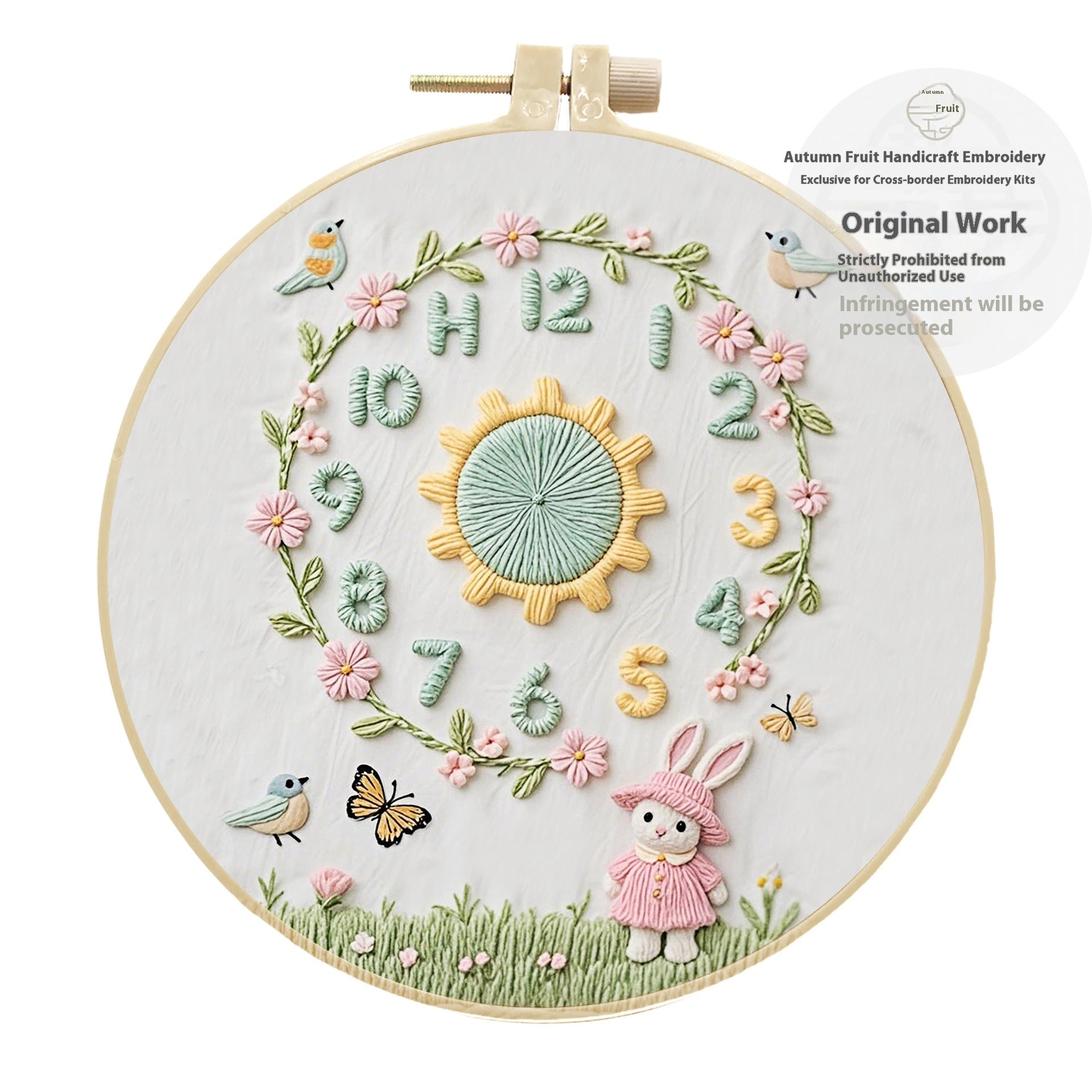 KTX-037011 Creative DIY Animal and Lively Clock Embroidery Kit with Eco-Friendly Material