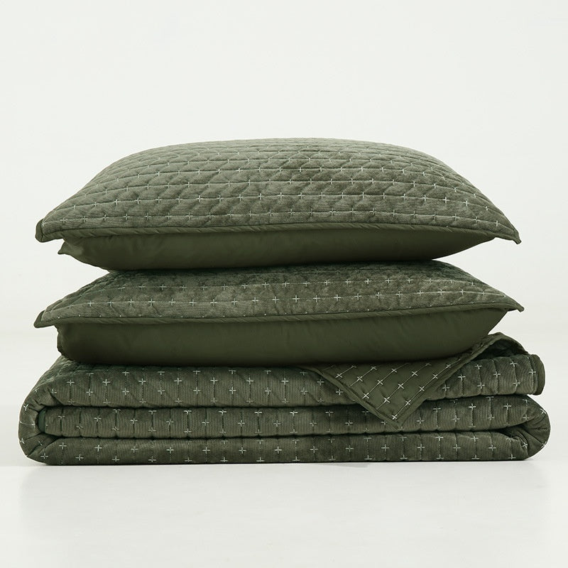 HKM-037011 Luxury Pure Polyester Flannel 3-Piece Bed Cover Set - Queen & King Sizes, Green