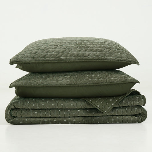 HKM-037011 Luxury Pure Polyester Flannel 3-Piece Bed Cover Set - Queen & King Sizes, Green