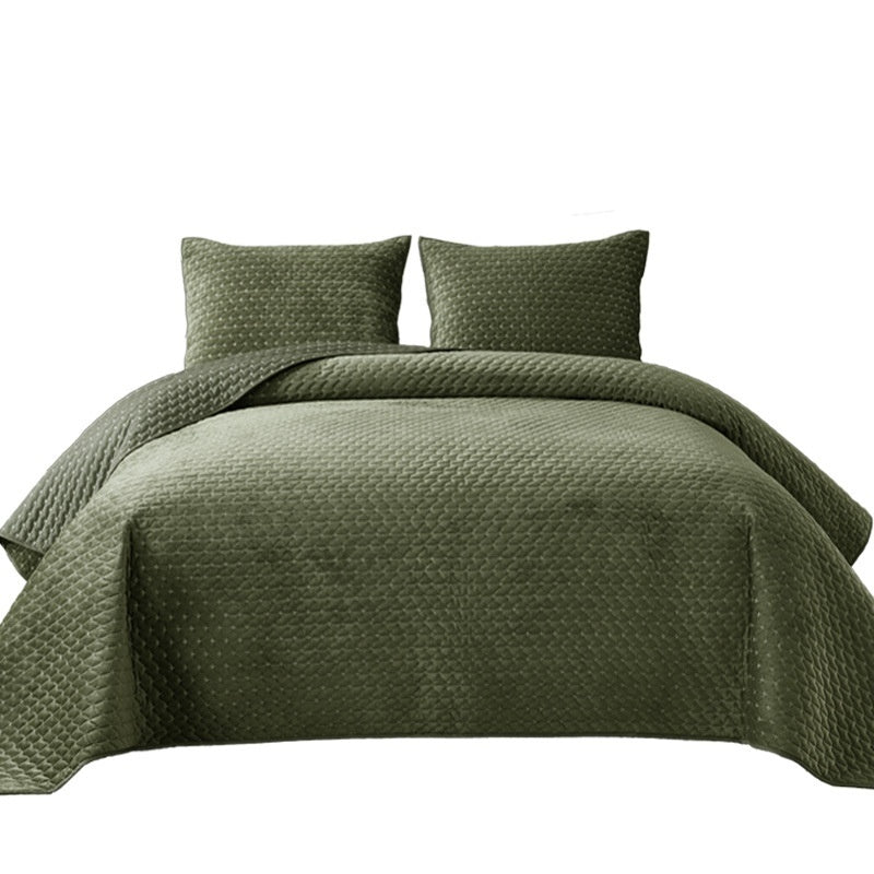 HKM-037011 Luxury Pure Polyester Flannel 3-Piece Bed Cover Set - Queen & King Sizes, Green