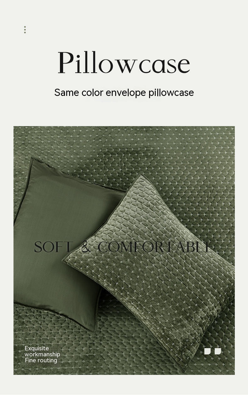 HKM-037011 Luxury Pure Polyester Flannel 3-Piece Bed Cover Set - Queen & King Sizes, Green