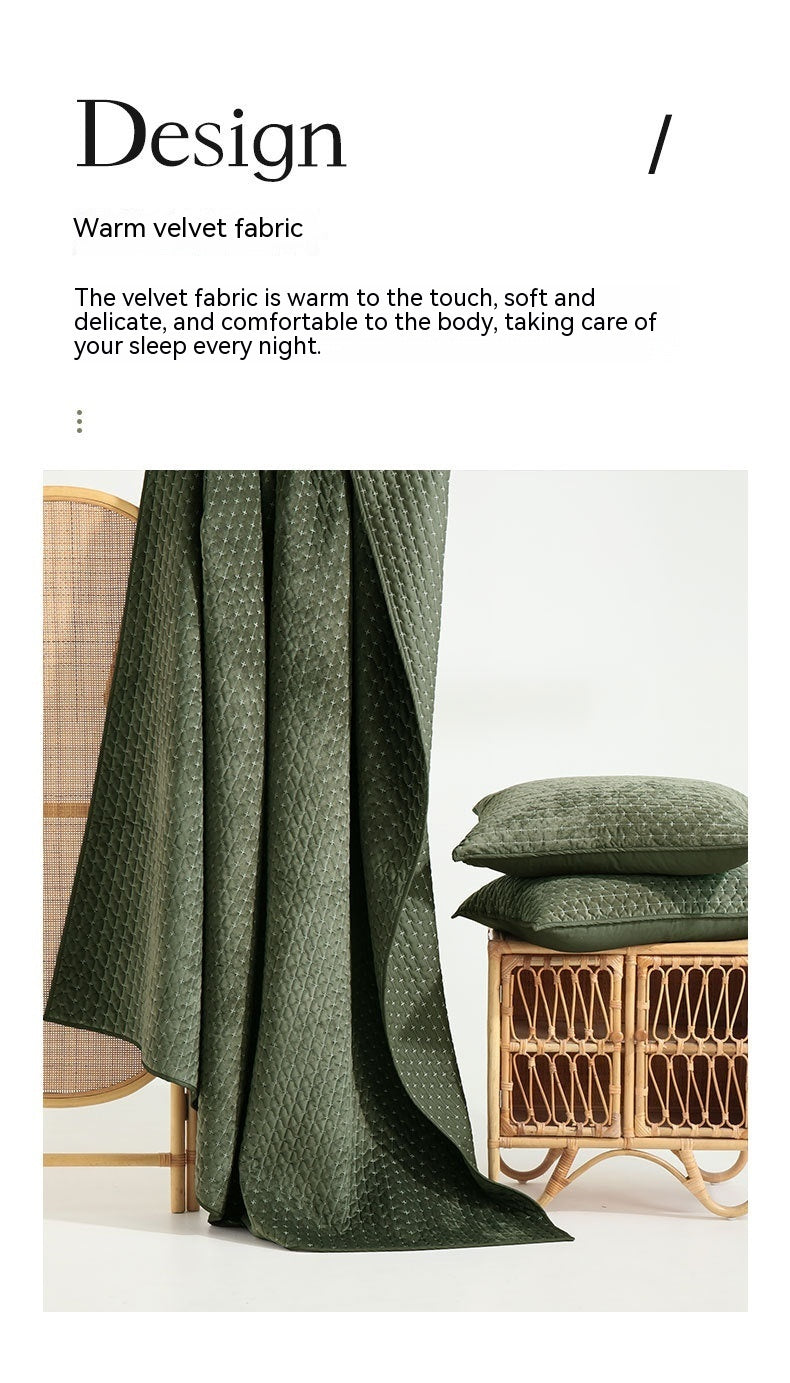 HKM-037011 Luxury Pure Polyester Flannel 3-Piece Bed Cover Set - Queen & King Sizes, Green