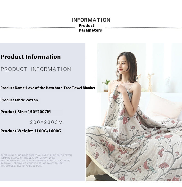HKM-037011 Printed Cotton Gauze Towel Blanket - Summer Plants & Flowers Design, Available in 150x200cm and 200x230cm Sizes