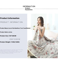 HKM-037011 Printed Cotton Gauze Towel Blanket - Summer Plants & Flowers Design, Available in 150x200cm and 200x230cm Sizes