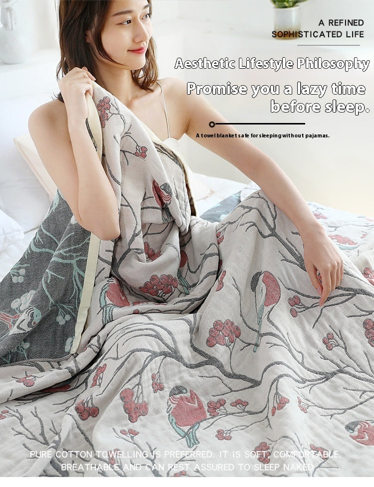 HKM-037011 Printed Cotton Gauze Towel Blanket - Summer Plants & Flowers Design, Available in 150x200cm and 200x230cm Sizes