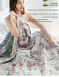 HKM-037011 Printed Cotton Gauze Towel Blanket - Summer Plants & Flowers Design, Available in 150x200cm and 200x230cm Sizes