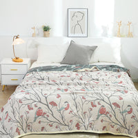 HKM-037011 Printed Cotton Gauze Towel Blanket - Summer Plants & Flowers Design, Available in 150x200cm and 200x230cm Sizes