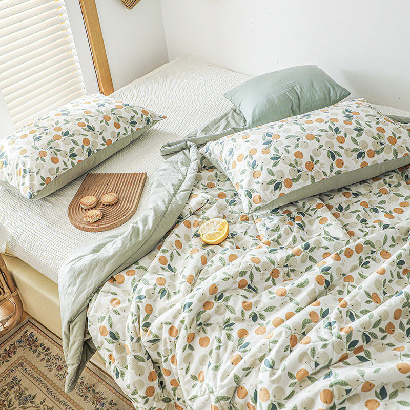 HKM-037331 Japanese Style Floral Cotton Air Conditioner Quilt with Pillow Pair, Available in Multiple Sizes