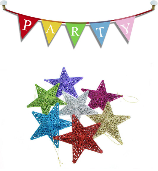 HKM-037459 Three-Dimensional Plastic Mesh Star Decoration for Christmas - 12cm, Assorted Colors