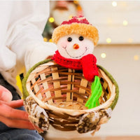 HKM-037779 Cedar Basket Collection: Elk, Snowman, and Elderly Designs in Small and Large Sizes
