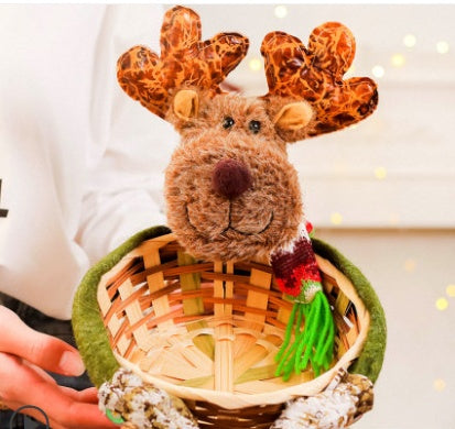 HKM-037779 Cedar Basket Collection: Elk, Snowman, and Elderly Designs in Small and Large Sizes