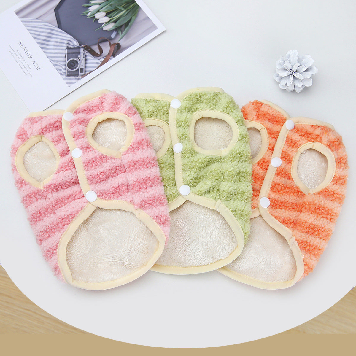 HKM-037779 Puppy Fleece Vest for Dogs - Soft Cotton Leisurewear in Pink, Yellow, and Orange