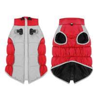 HKM-037843 Reversible Waterproof Winter Dog Jacket - Cozy Thick Padded Coat for Medium to Large Dogs with Adjustable Collar and Reflective Safety Strips