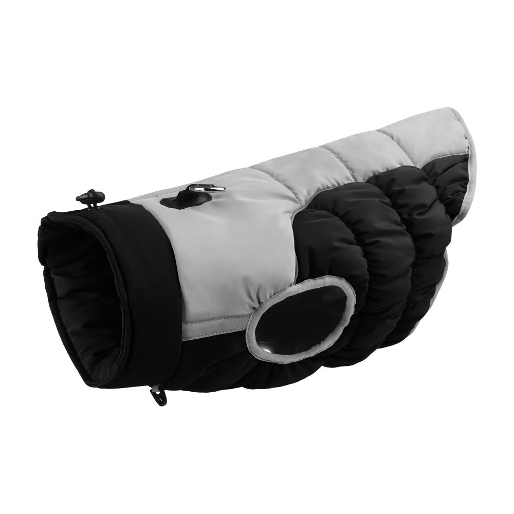 HKM-037843 Reversible Waterproof Winter Dog Jacket - Cozy Thick Padded Coat for Medium to Large Dogs with Adjustable Collar and Reflective Safety Strips