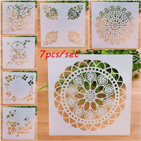 HKM-038099 7-Piece Woodburning Stencil Set - 13x13cm Decorative Templates for Craft Projects