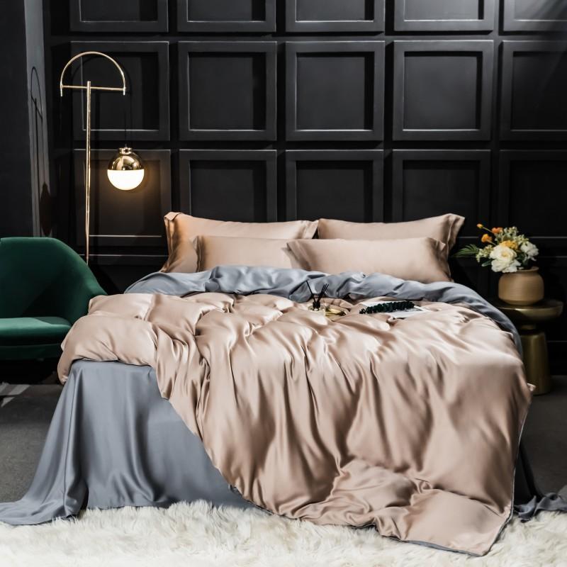 HKM-038163 Elegant Double-Sided Tencel Four-Piece Bedding Set with Pillowcases and Blanket