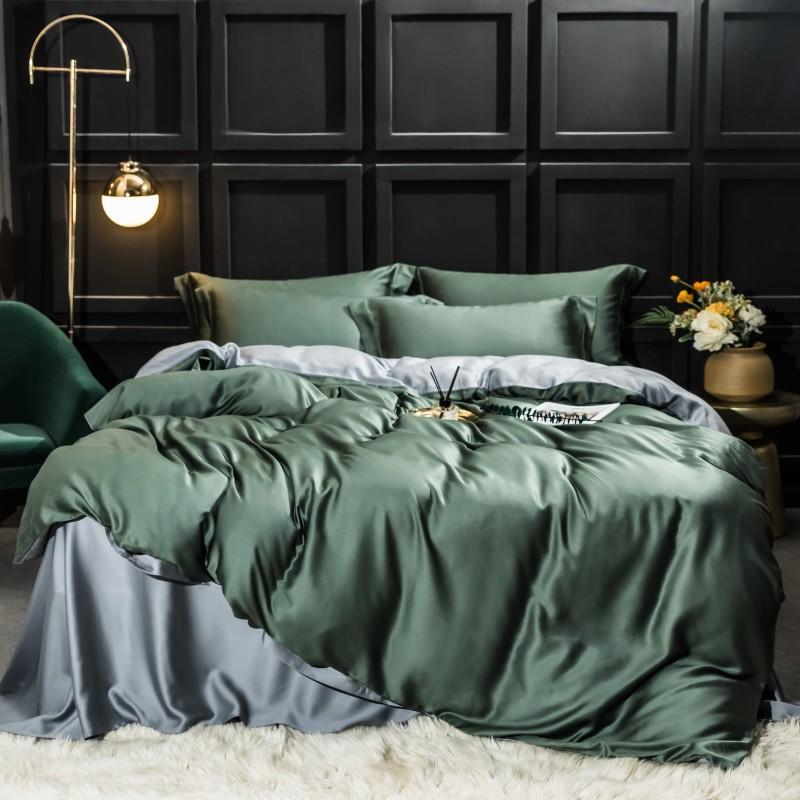 HKM-038163 Elegant Double-Sided Tencel Four-Piece Bedding Set with Pillowcases and Blanket