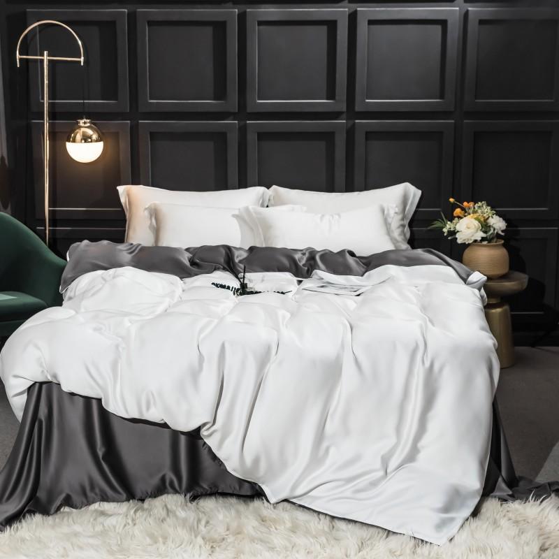 HKM-038163 Elegant Double-Sided Tencel Four-Piece Bedding Set with Pillowcases and Blanket