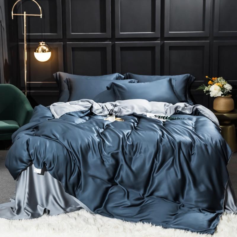 HKM-038163 Elegant Double-Sided Tencel Four-Piece Bedding Set with Pillowcases and Blanket