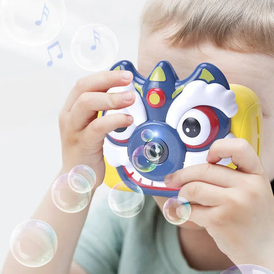 KTX-038419 Colorful Lion Dance Bubble Camera Toy for Kids - Outdoor Bubble Machine for Garden Fun