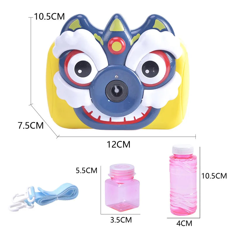 HKM-038419 Colorful Lion Dance Bubble Camera Toy for Kids - Outdoor Bubble Machine for Garden Fun