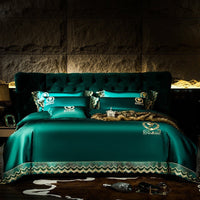 HKM-038483 Silk Cotton Embroidery Four-Piece Bedding Set in Solid Color - Long-Staple Cotton, Standard and Plus Sizes Available