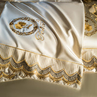 HKM-038483 Silk Cotton Embroidery Four-Piece Bedding Set in Solid Color - Long-Staple Cotton, Standard and Plus Sizes Available