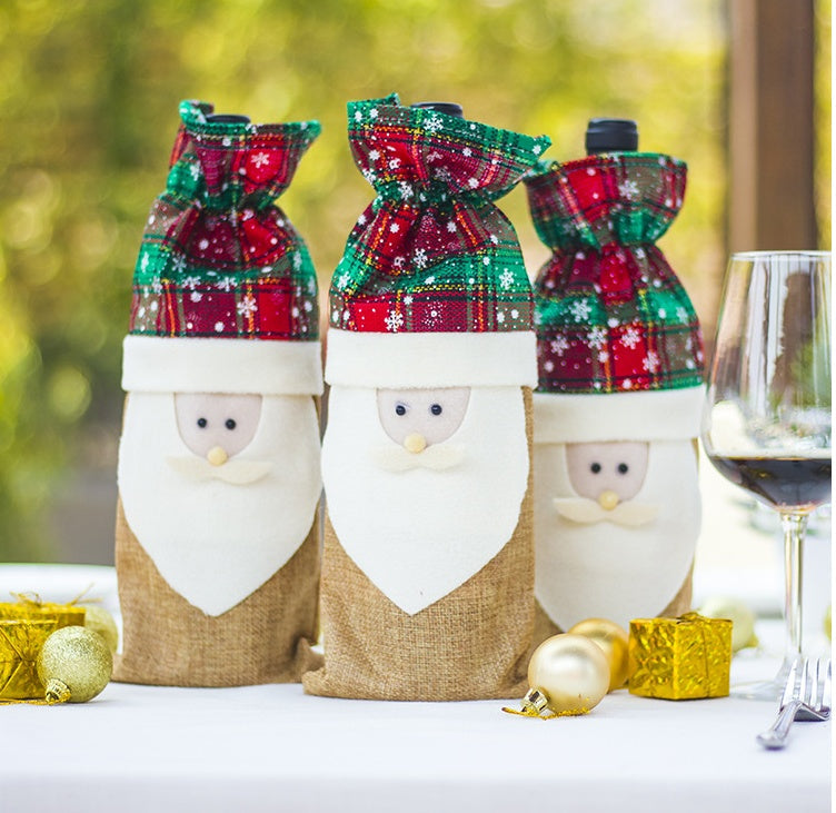 HKM-038611 Christmas Table Decorative Wine Bottle Bag - Creative Design 35cm Cloth Bag with Festive Themes