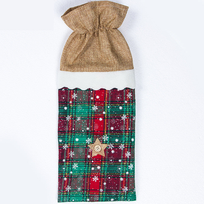 HKM-038611 Christmas Table Decorative Wine Bottle Bag - Creative Design 35cm Cloth Bag with Festive Themes