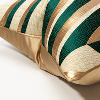 HKM-038611 Gold Green Striped Lumbar Cushion Cover for Sofa, Living Room, and Bedroom - 30x50cm, 45x45cm, 50x50cm