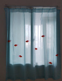 HKM-038867 Goldfish Beaded Curtain with Blue Fabric and Wire Hangers