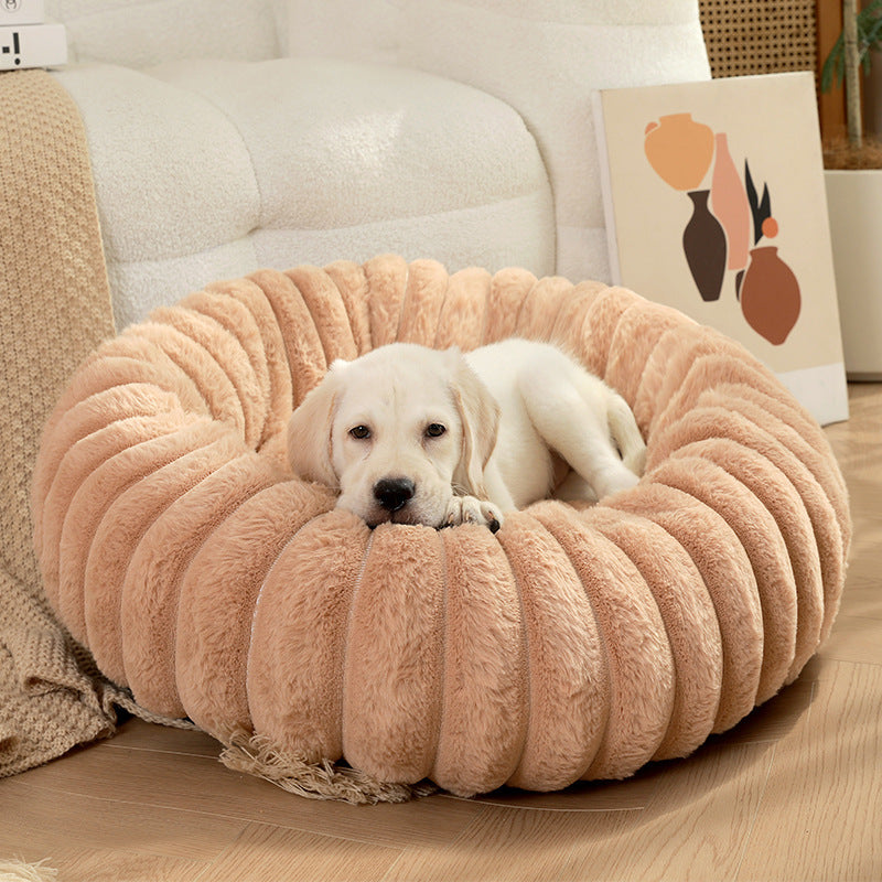 HKM-038867 Pet Kennels Long Plush Round Cat Nest Winter Warm Dog Beds Kennel Super Soft Dogs Mat Sofa Pet Deep Sleeping SuppliesPet Products