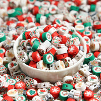 HKM-039123 Christmas Soft Pottery Polymer Clay Beads - Santa Claus and Elk Designs, 6mm, Pack of 100