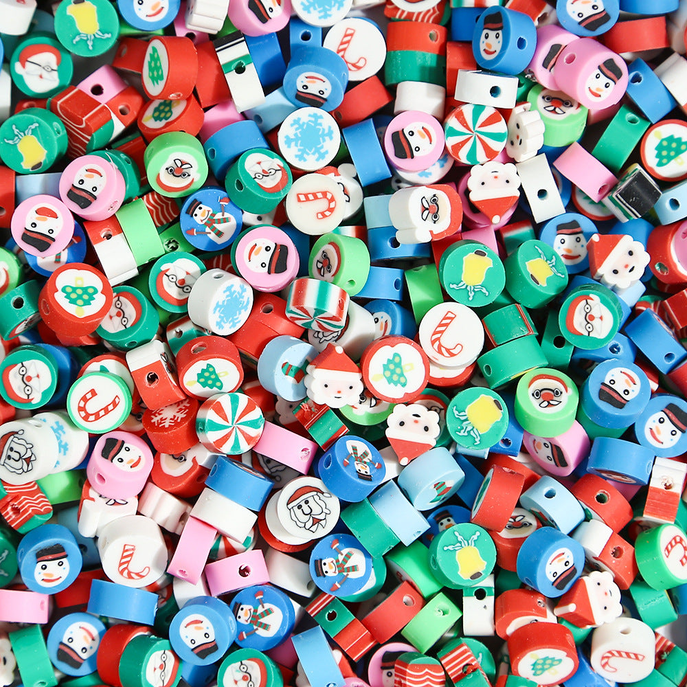 HKM-039123 Christmas Soft Pottery Polymer Clay Beads - Santa Claus and Elk Designs, 6mm, Pack of 100
