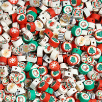 HKM-039123 Christmas Soft Pottery Polymer Clay Beads - Santa Claus and Elk Designs, 6mm, Pack of 100
