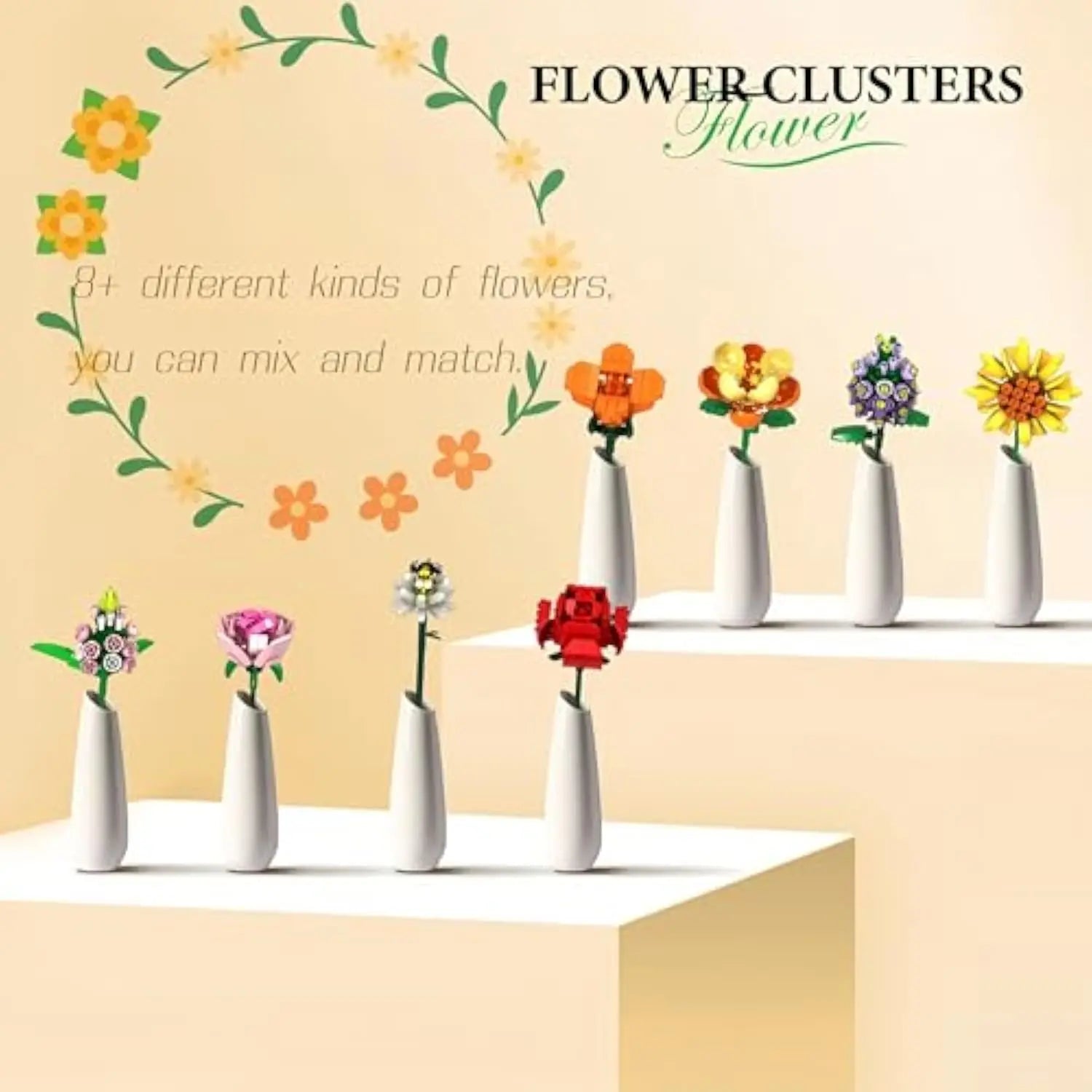 Flower Bouquet Building Blocks Set - 40-Piece DIY Toy for Ages 2 and Up - Includes Rose Design