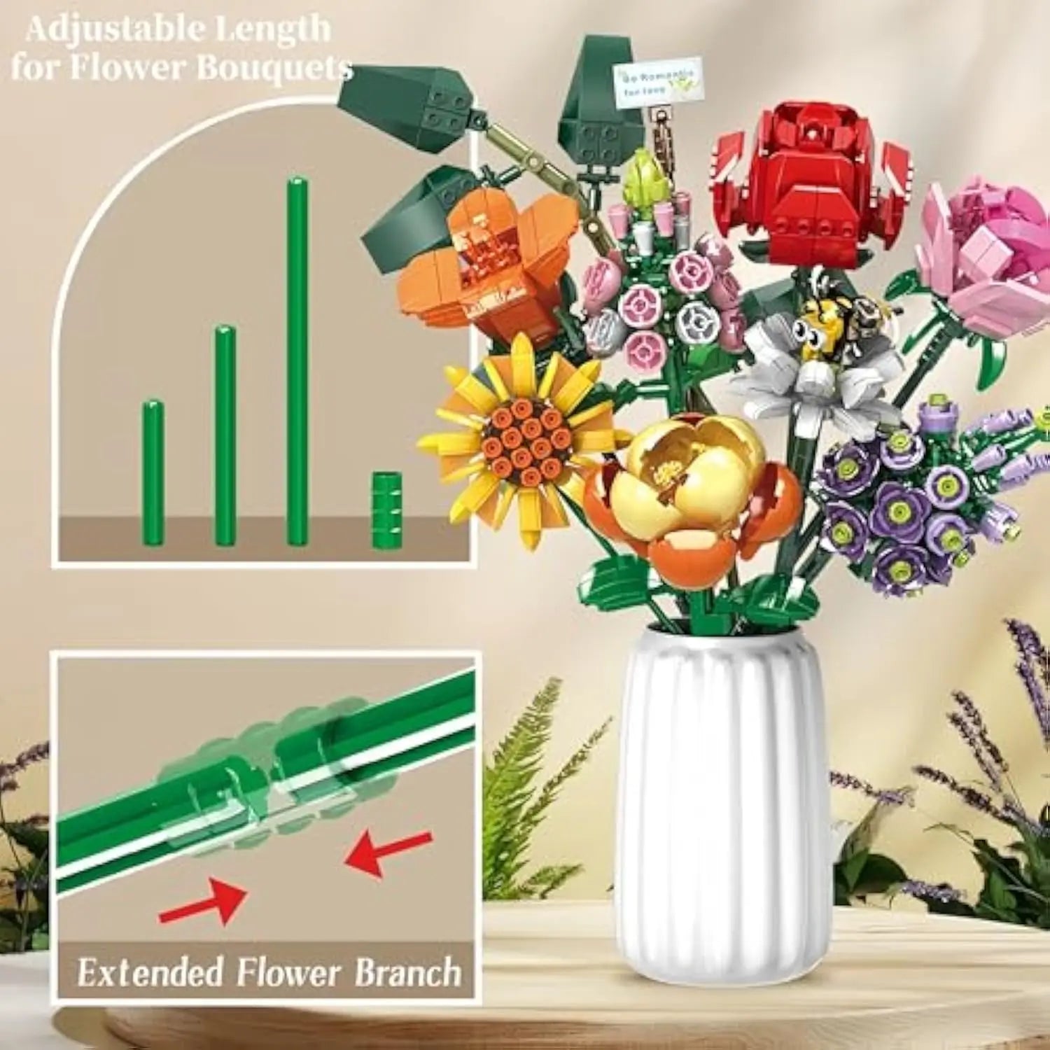 Flower Bouquet Building Blocks Set - 40-Piece DIY Toy for Ages 2 and Up - Includes Rose Design