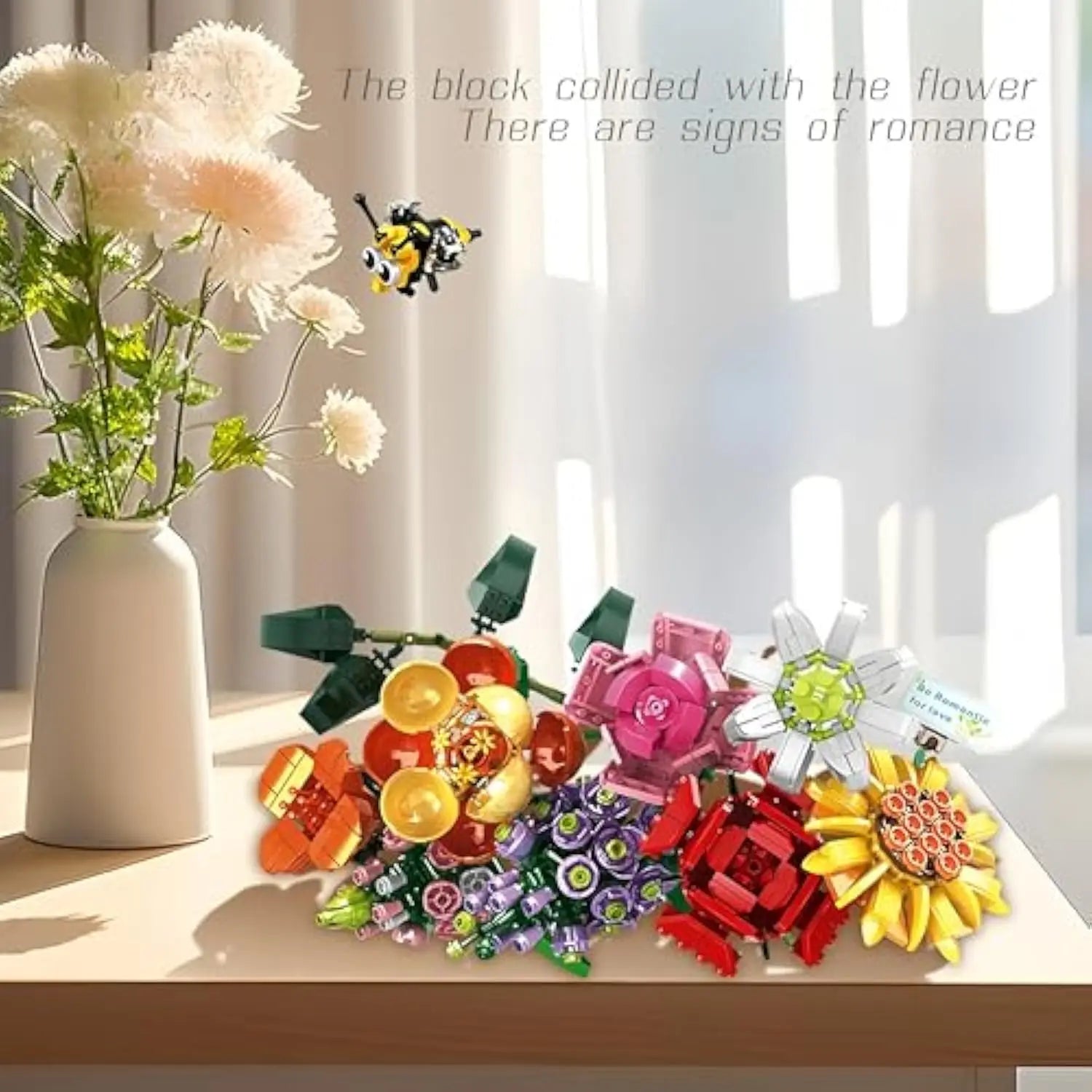 Flower Bouquet Building Blocks Set - 40-Piece DIY Toy for Ages 2 and Up - Includes Rose Design