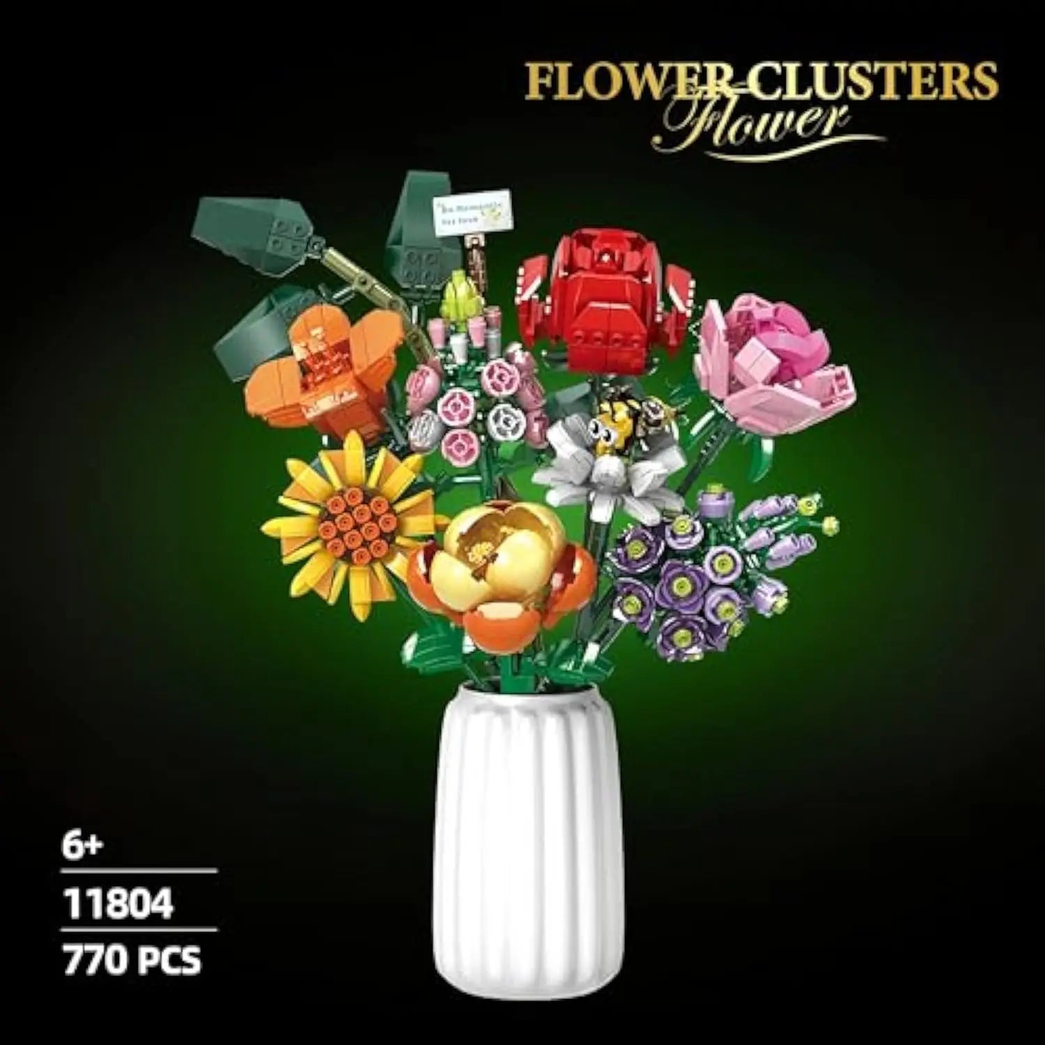 Flower Bouquet Building Blocks Set - 40-Piece DIY Toy for Ages 2 and Up - Includes Rose Design