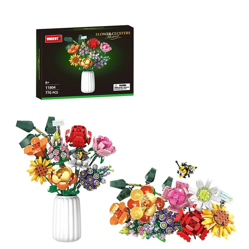 Flower Bouquet Building Blocks Set - 40-Piece DIY Toy for Ages 2 and Up - Includes Rose Design