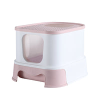 HKM-039251 Closed Cat Litter Box with Splash Prevention in Gray and Pink