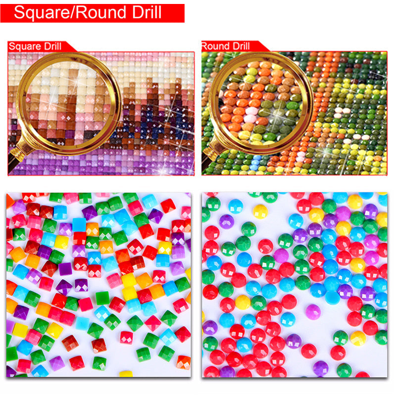 HKM-039315 Diamond Painting Kit - Mosaic Tiger Family in Lush Forest - Circle Resin Diamonds for Home Decoration