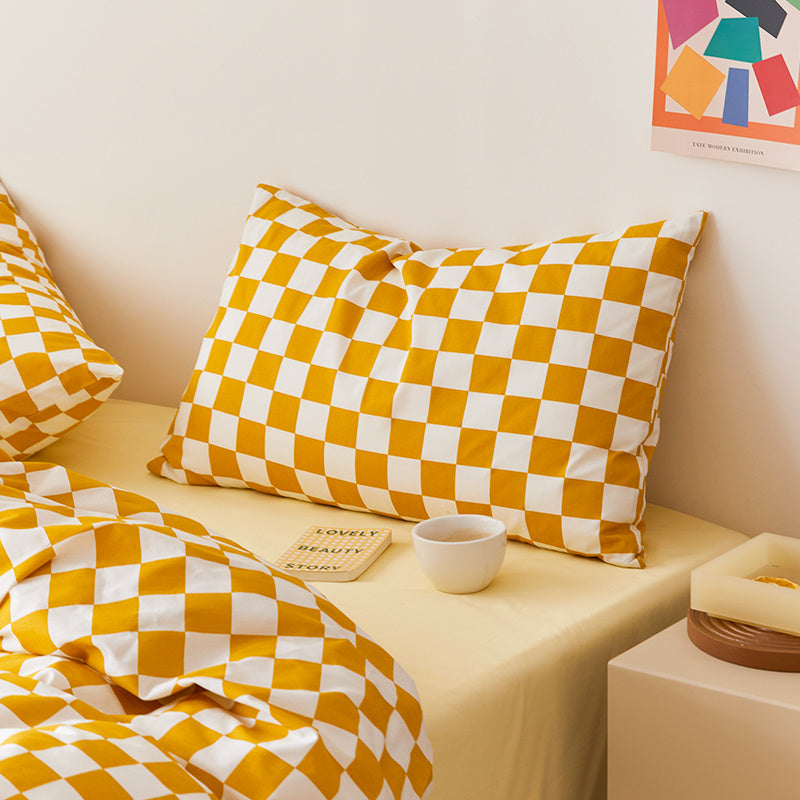 HKM-039379 Cotton Plaid Pillowcase - Skin-Friendly 48x74cm Single Size