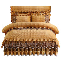HKM-039635 Crystal Velvet Quilted Four-Piece Duvet Cover and Bed Skirt Set
