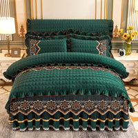 HKM-039635 Crystal Velvet Quilted Four-Piece Duvet Cover and Bed Skirt Set