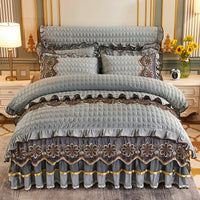 HKM-039635 Crystal Velvet Quilted Four-Piece Duvet Cover and Bed Skirt Set