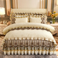 HKM-039635 Crystal Velvet Quilted Four-Piece Duvet Cover and Bed Skirt Set