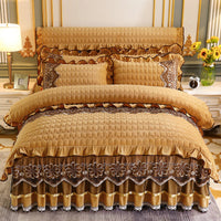 HKM-039635 Crystal Velvet Quilted Four-Piece Duvet Cover and Bed Skirt Set