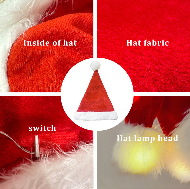 HKM-039763 Luminous Plush Christmas Hat with LED Lights for Adults and Kids - Warm White & Colored Options